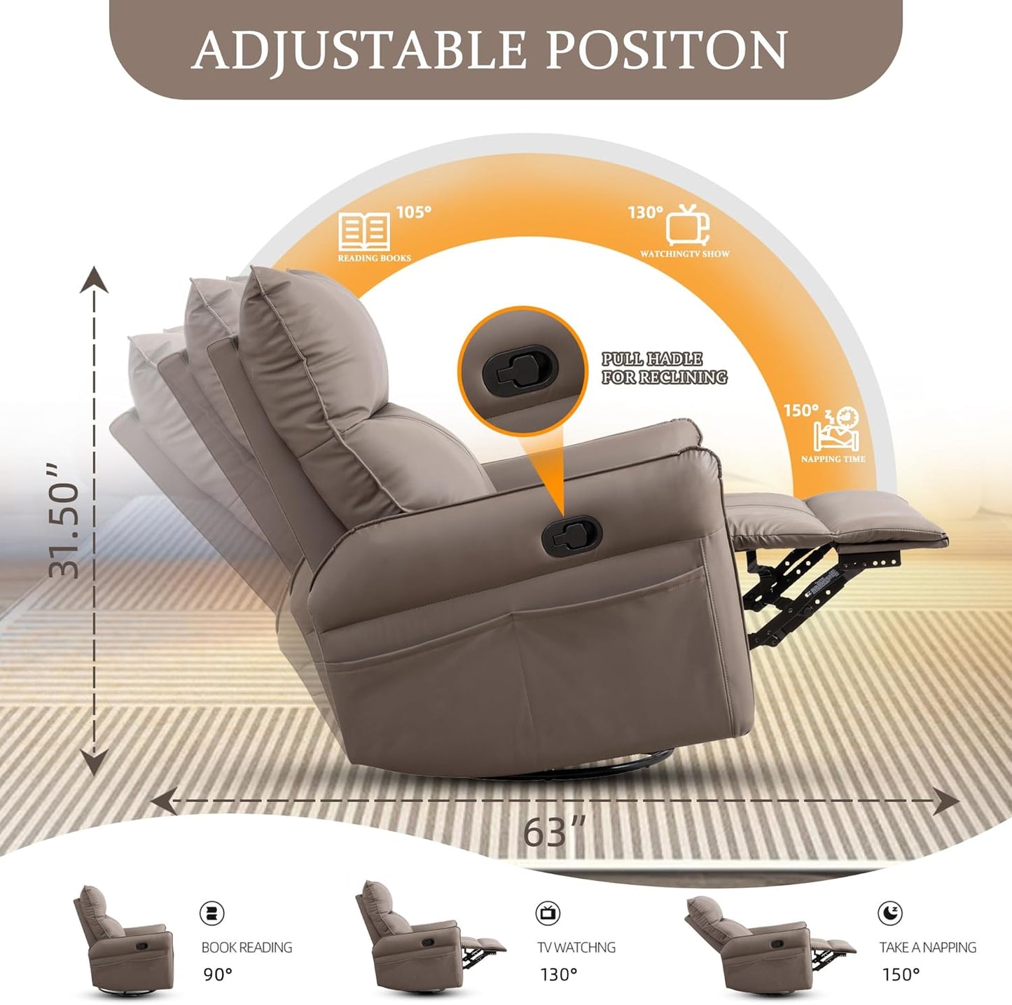 Power Swivel Rocker Recliner Chair for Nursery, Upholstered Snowflake Velvet 270°Swivel Glider Rocker Chair with USB Ports, Small Power Recliners for Small Spaces Living Room