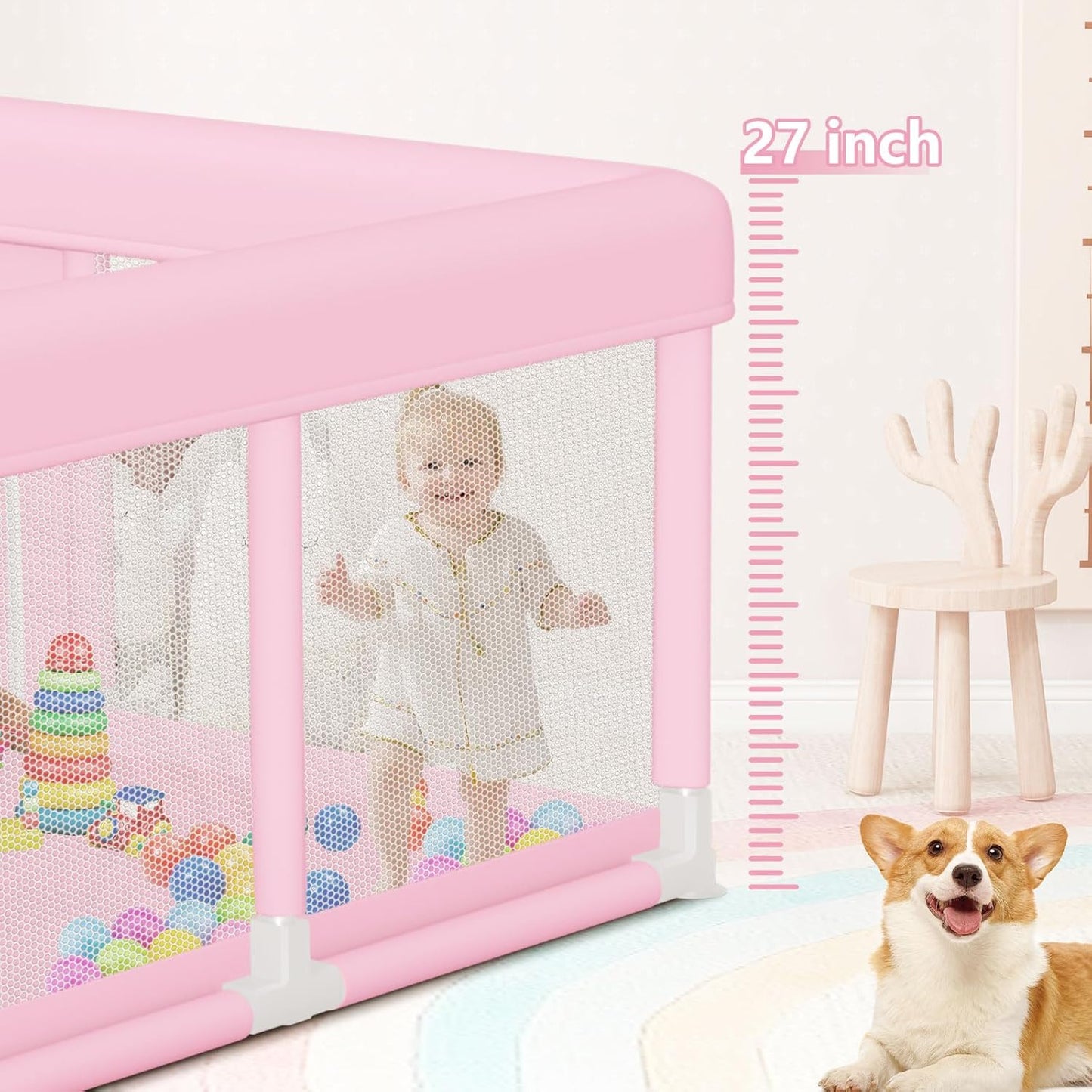 Hiaksedt Baby Playpen 50x50 Inch, Play Pens for Babies and Toddlers Baby Fence Play Yards for Indoor & Outdoor with Breathable Mesh Anti-Fall Playpen