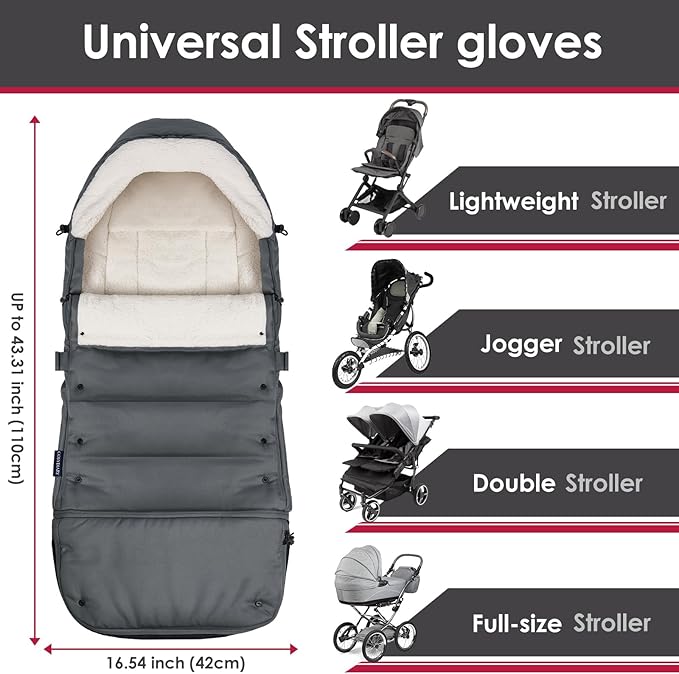 Universal, Weather-Proof, Warm Stroller Footmuff | Extendable Winter Cover | Adjustable Buckle | Stroller Bunting Bag | CosyDiary Stroller Accessories | Stroller Cover