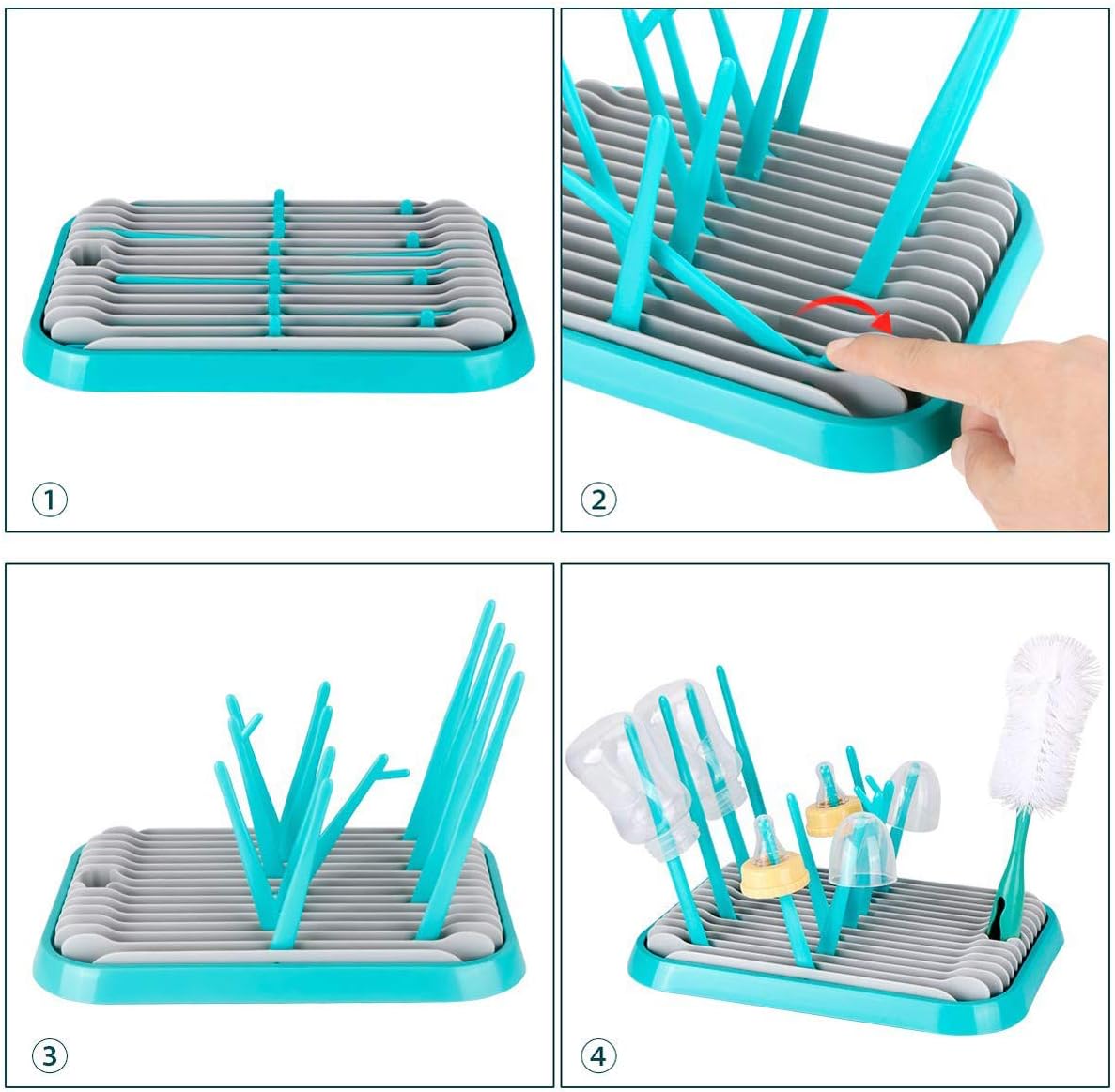 Baby Bottle Drying Rack with Bottle Cleaning Brush Set/Plastic Bag and Bottle Dryer - Drying Rack and The Planet Folds for Easy Storage