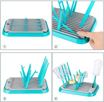 Baby Bottle Drying Rack with Bottle Cleaning Brush Set/Plastic Bag and Bottle Dryer - Drying Rack and The Planet Folds for Easy Storage