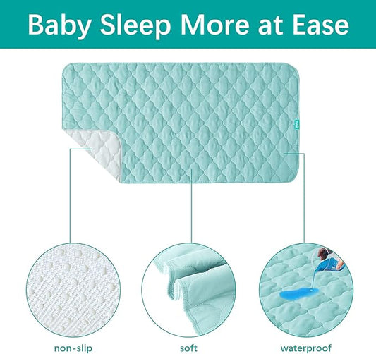 Waterproof Crib Mattress Protector Pad 28" x 52",Non-Slip & Absorbent Mattress Pad for Baby Standard Crib/Bed, Quilted Machine Washable Aqua