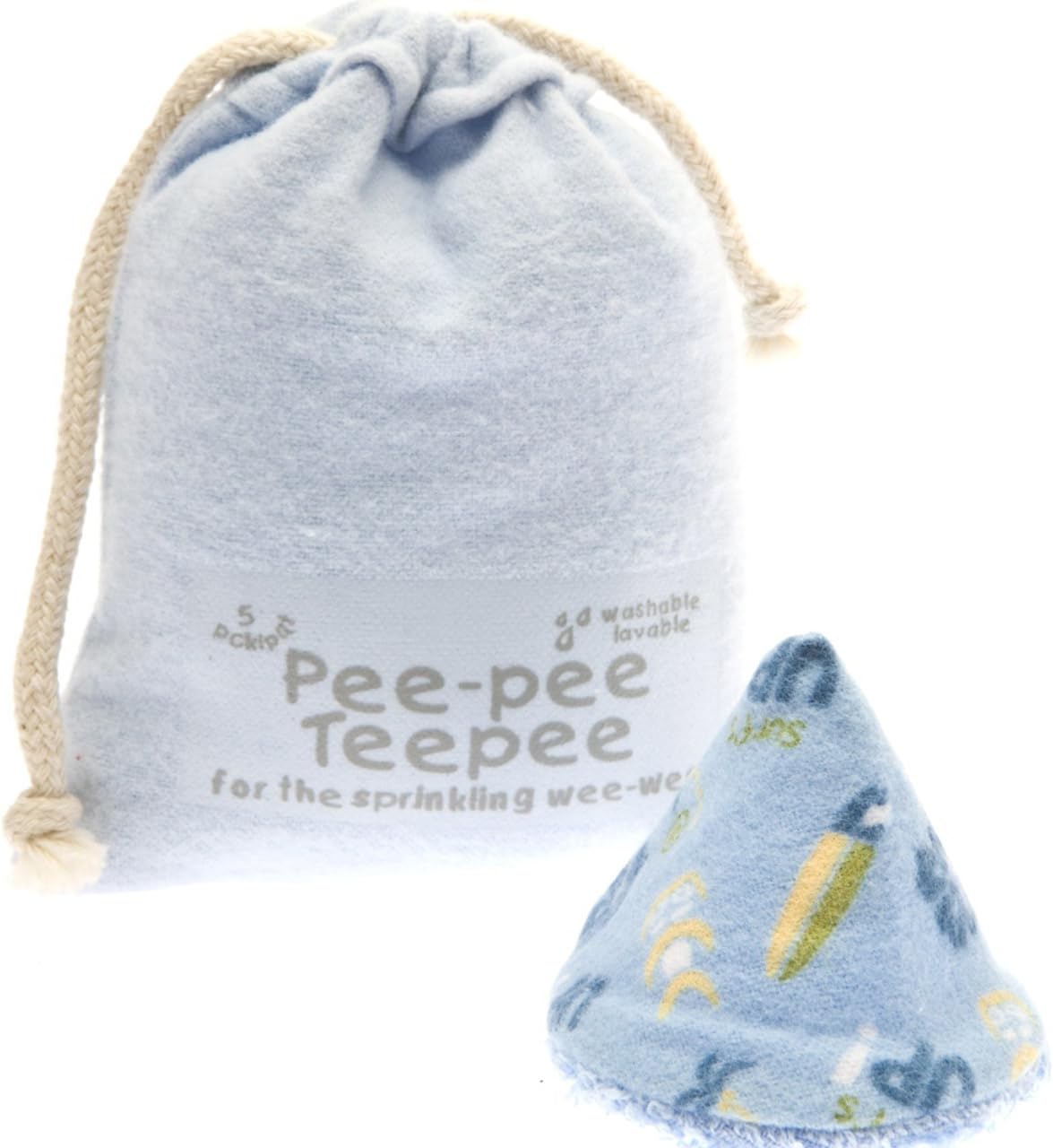 Beba Bean - Pee Pee Teepee for Baby Boy - Reusable & Washable Pee Shield for Diaper Changing - Baby Shower Gifts for Boys - Li’l Monkey Cotton Cloth - Laundry Bag - Set of 5 Covers