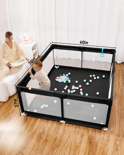 Baby Playpen with Mat, 71" x 59" Extra Large Play Yard for Babies and Toddlers, Baby Fence with Soft Thick Play Mat, Indoor Safety Activity Center for Infants, Easy to Assemble and Clean（Gray）