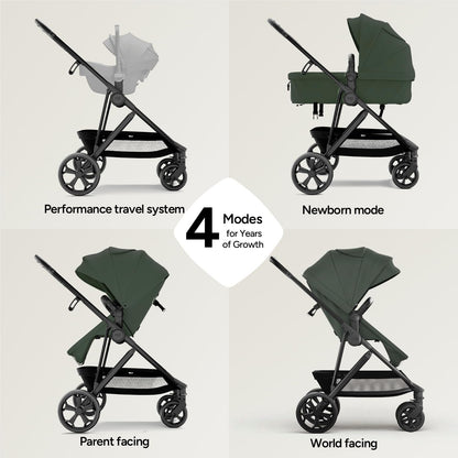 Mompush Baby Stroller, Convertible 2-in-1 with Bassinet Option, Infant Car Seat Compatible, Includes Adapter - Sturdy Full-Size Infant Stroller for Family Adventures