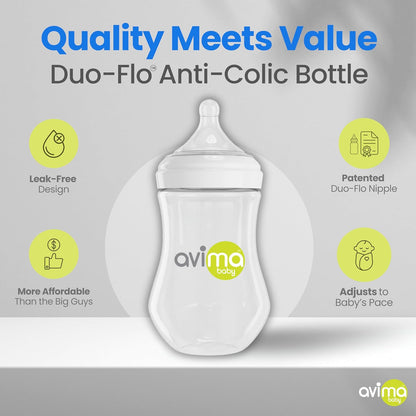 Avima Baby 4 oz Anti Colic Baby Bottles for Breastfed Babies - Slow Flow Nipples, Wide Neck Bottle, BPA Free - Newborn 0-3 Months, Stage 1 (Set of 3)