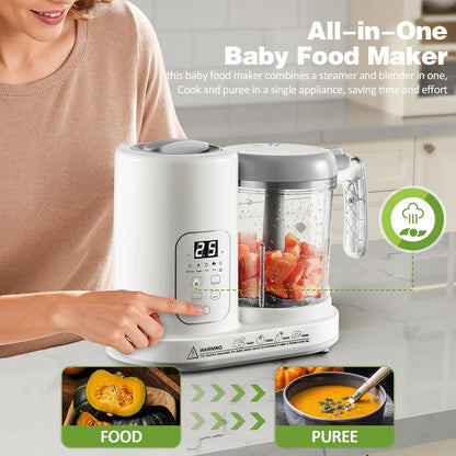 Baby Food Maker Pro Steamer Blender: 4 in 1 Auto Steam Blend and Puree Maker with Self-Clean for Healthy Baby and Toddler Meal Prep - BPA-Free White+Green