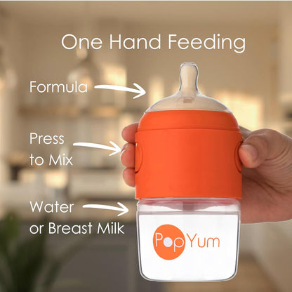 PopYum 9 oz Blue Anti-Colic Formula Making Baby Bottles, 3-Pack with #2 Medium Flow Nipples, 260 ml, BPA-Free, Natural Latch, Mixing, Dispenser