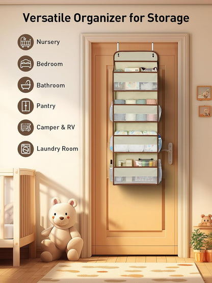 Yecaye 1 Pack Over the Door Organizer, 35.2lbs Load Toy Stuffed Animal Storage, Swing-proof Hanging Bathroom Organizers and Storage for Nursery Newborn Baby Essential Stuff Dorm Room Essentials