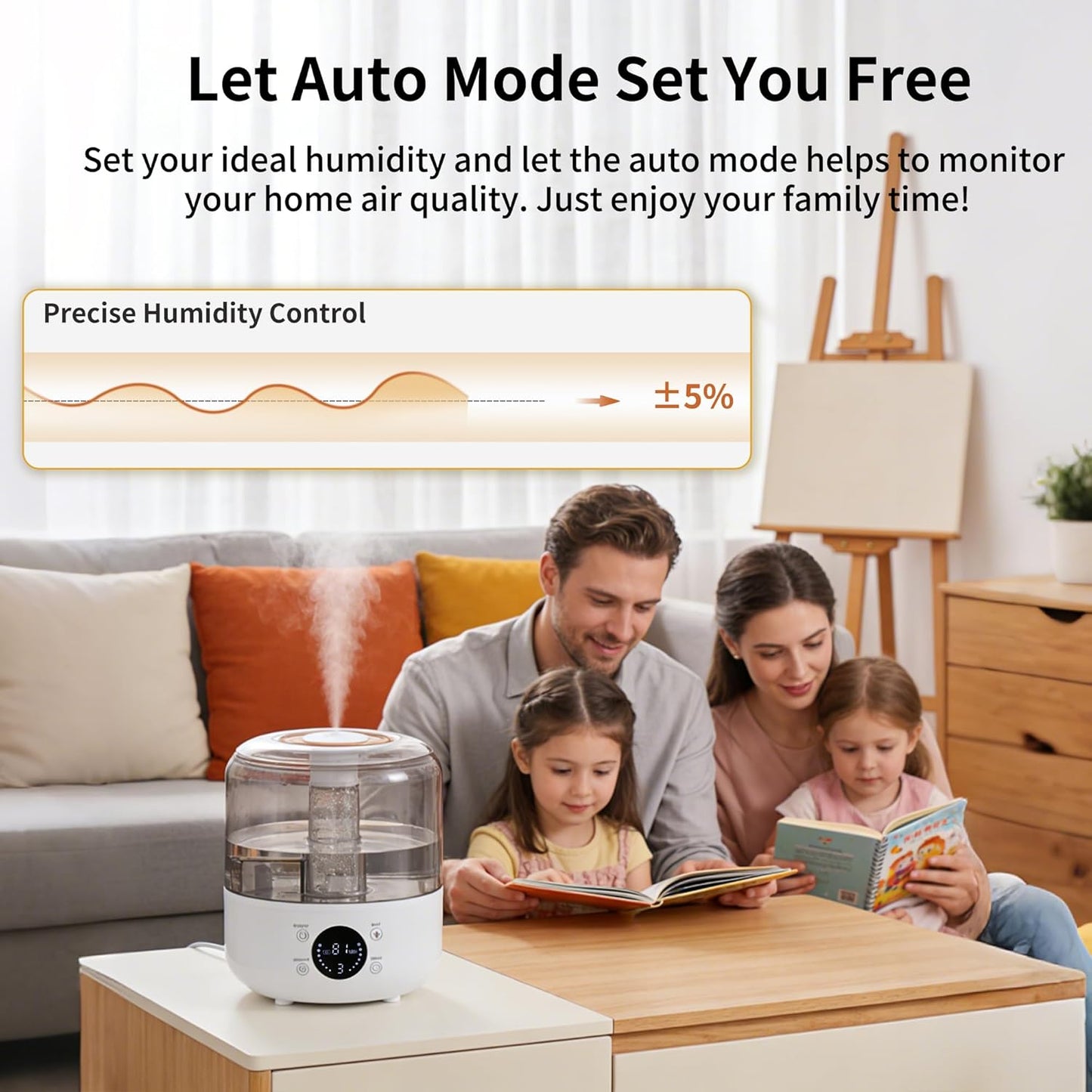 Humidifiers for Bedroom, 3L Top Fill 26H & Quiet Runtime for Large Room, Cool Mist Ultrasonic Humidifier with Humidity Sensor, Aroma Diffuser, Air Humidifier for Home, Baby, Nursery, Plants