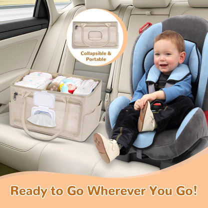 Volnamal Diaper Caddy with Wipe Dispenser One-Handed Access, Premium Diaper Organizer, Portable Car Organizer Nursery Basket for Newborn Essentials, Baby Registry Must Haves for Boys & Girls,Grey