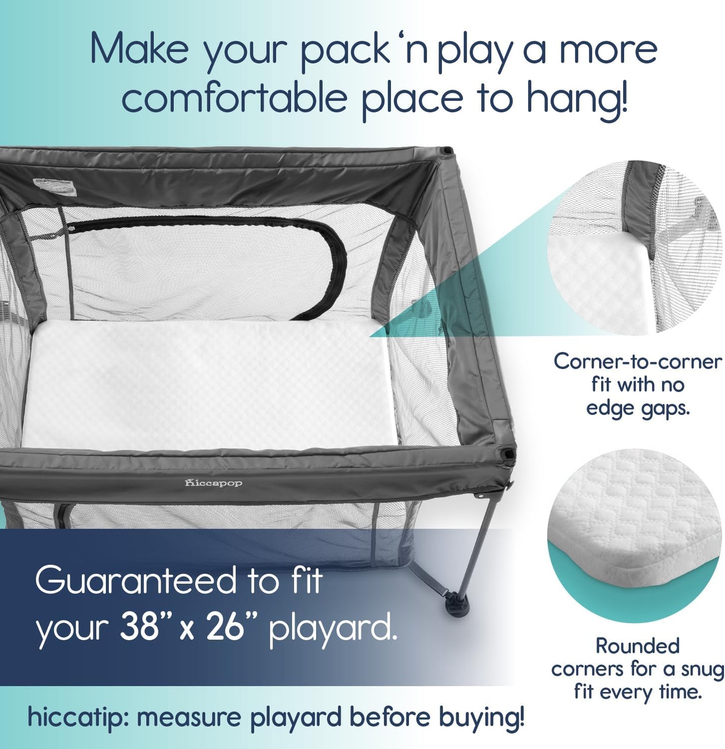 Hiccapop Playard Mattress Pad (38"x26"x1"), Playpen Pad, Portable Crib Mattress with Carry Bag, 1" Thick