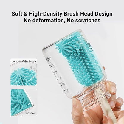 Aynmer Baby Bottle Brush, 10 in 1 Travel Baby Bottle Cleaner Brush Set with Silicone Brush, Nipple Brush, Straw Brush, Soap Dispenser, Portable Drying Rack, Breast Pump & Bottle Cleaning Kit - Pink