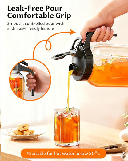 64oz Glass Breast Milk Pitcher with Lid & Pour Spout, 2 Quart Airtight Leakproof BreastMilk Fridge Storage Container - Wide Mouth, Dishwasher Safe Formula Pitcher with Handle
