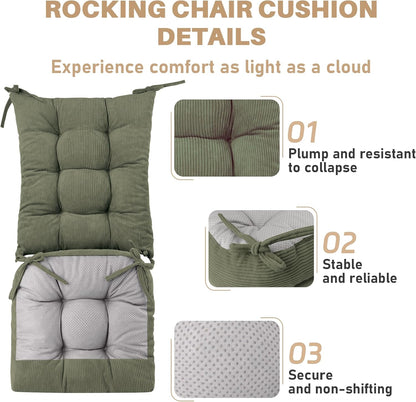 Rocking Chair Cushion with Ties Non-Slip Outdoor Rocking Chair Cushion Set Waterproof Fade-Resistant Porch Garden Patio Glider Rocker Cushions