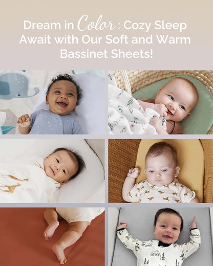Bassinet Sheets Compatible with Baby Delight Beside Me Dreamer Bassinet, 33x20 for Baby Bedside Sleeper - Buttery Soft, Premium Stretchy Jersey Knit Sheets - Sky + Sage + Cloud, 3 Pack