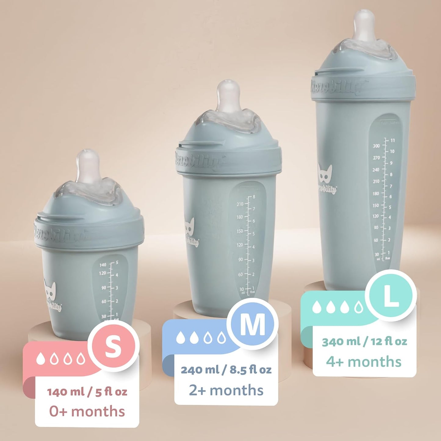 Herobility Anti-Colic Baby Bottles 5 oz / 140 ml – Pack of 3 Newborn Baby Bottles, Slow Flow Plastic Bottles, Breast-Shaped Teat for Breastfed Babies, Small Baby Bottles, Swedish Design, Batman