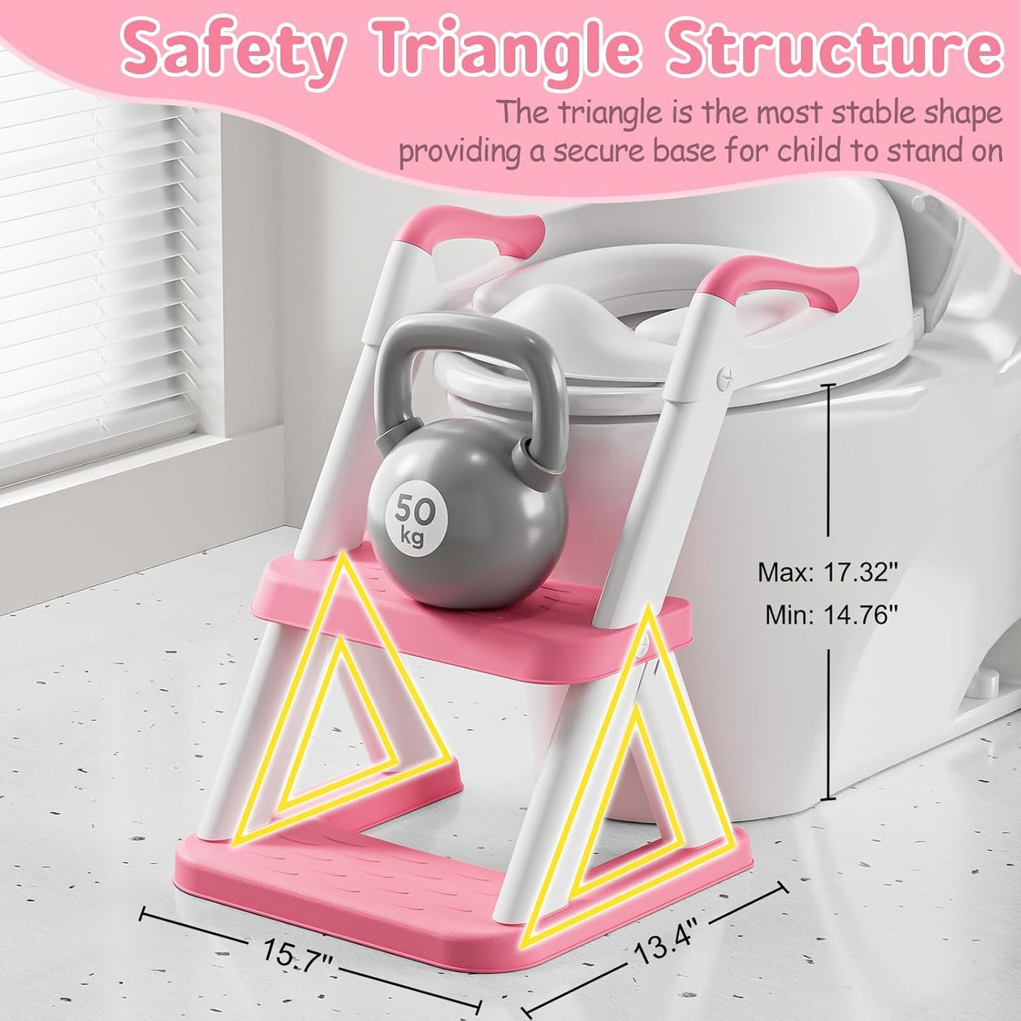 Potty Training Toilet Seat with Steps, 2-in-1 Toddler Toilet Seat for Boys Girls with Splash Guard Soft Anti-Slip Pad,Grey