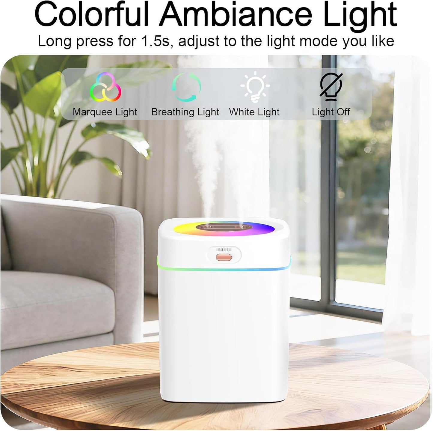 Humidifiers for Bedroom, 25dB Quiet Cool Mist Humidifier for Home, 2L Top Fill Tank for Large Room with 24H Runtime, Carry Handle, NightLight, 12H Auto Shut-off Safety for Nursery/Office/Plants