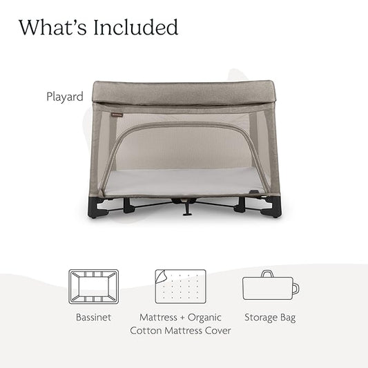 UPPAbaby Remi Playard | Deluxe 3-in-1 Portable Playard, Bedside Bassinet + Travel Crib| Mesh Bassinet, Mattress, Organic Cotton Mattress Cover + Storage Bag Included | Wells (Dark Taupe Mélange)
