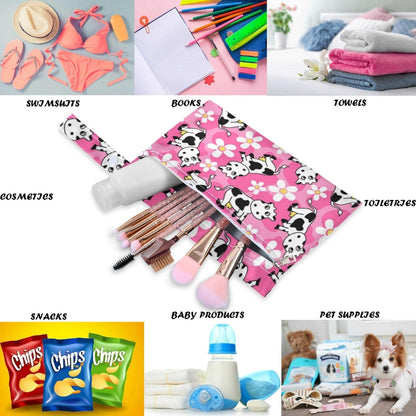 visesunny Leopard Grain 2Pcs Wet Bag with 2 Zippered Pockets Snap Handle Washable Reusable Roomy for Travel,Beach,Pool,Daycare,Stroller,Diapers,Dirty Gym Clothes, Wet Swimsuits, Toiletries