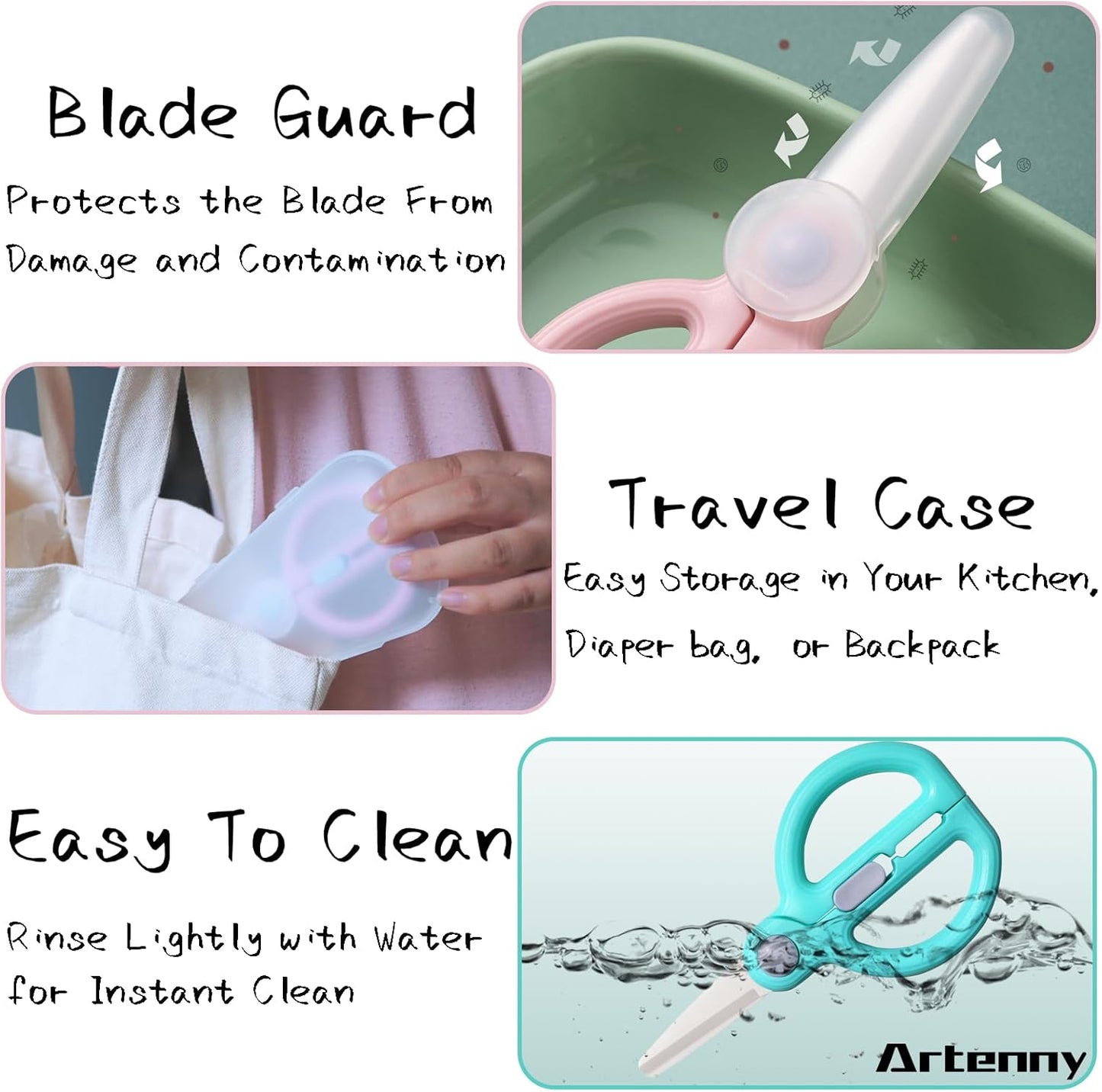 Baby Food Scissors with Travel Case, Ceramic Food Scissors Kids, Toddler Scissor with Safety Lock, Ideal for Pizza, Meats, Noodles, Vegetables, and Fruits (C)