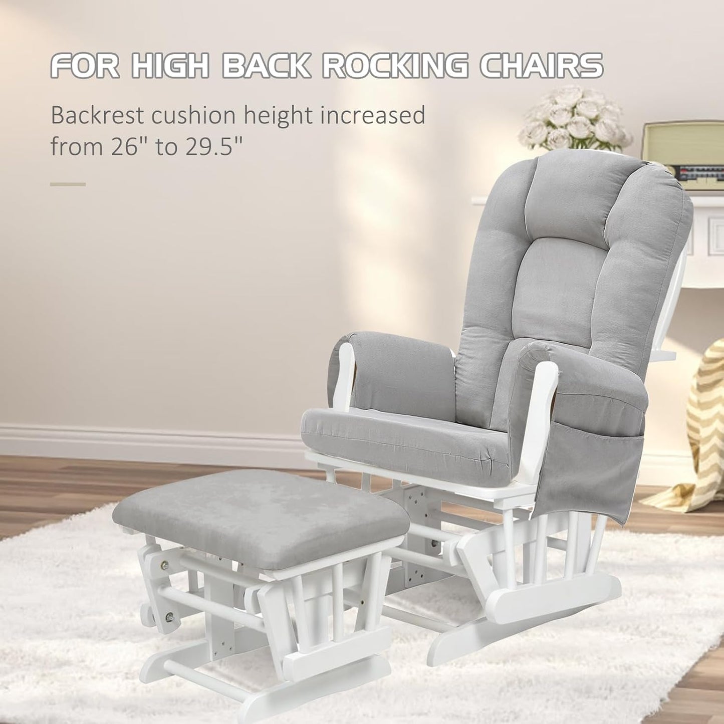 BECHAEO 5PCS Suede Glider Rocker Replacement Cushions with Ottoman Cover Thicken Soft Rocking Chair Cushion Set for Indoor Nursery Glider Rocking Chair, Blue