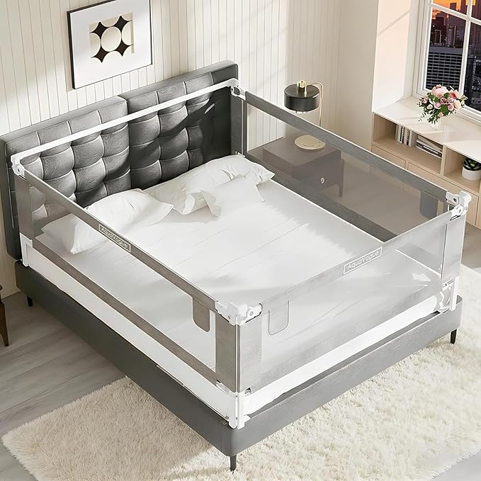 3-Pack King Size Bed Rails for Toddlers -Height Adjustable Baby Bed Rail Guard Specially Designed for King Size Bed (78.7"x78.7"x74.8"-Grey)