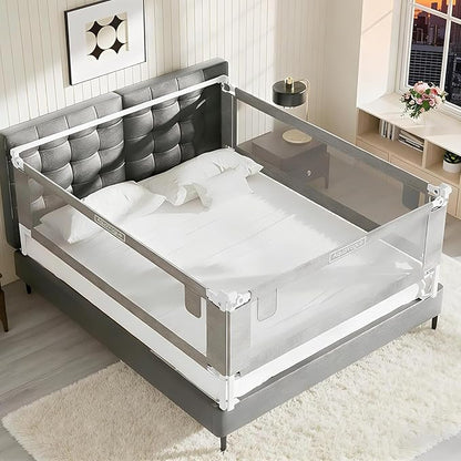 3-Pack Queen Size Bed Rails for Toddlers -Height Adjustable Baby Bed Rail Guard Specially Designed for Queen Size Bed (78.7"x78.7"x60"-Grey)