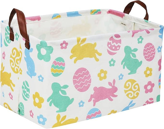Rectangular Easter Baskets, Easket Basket for Kids.Bunny Easter Basket with Handles.Boys and Girls,Easter Bunny Eggs Decor,Toys,Books,Easter Gifts (Easter Rabbit)