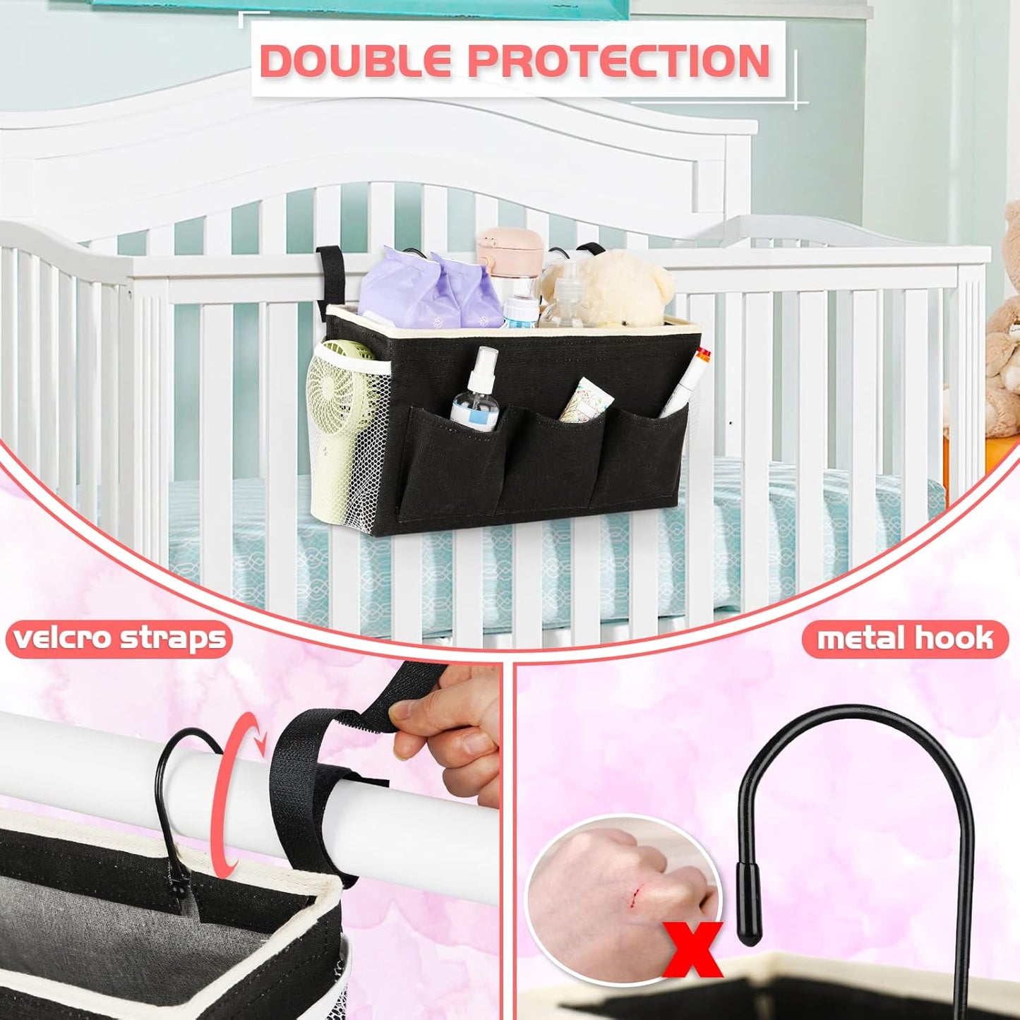 Loghot Bedside Caddy/Bedside Storage Bag Hanging Organizer for Bunk and Hospital Beds,Dorm Rooms Bed Rails,Can be Placed Glasses,Books,Mobile Phones,Keys (White)