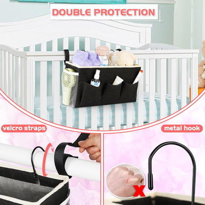 Loghot Bedside Caddy/Bedside Storage Bag Hanging Organizer for Bunk and Hospital Beds,Dorm Rooms Bed Rails,Can be Placed Glasses,Books,Mobile Phones,Keys (White)
