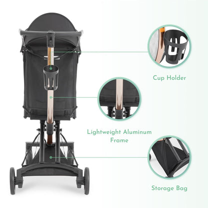Evolur Roamer Ultra Lightweight Stroller, Compact One-Hand Self-Standing Fold Travel Stroller with 5-Point Safety Harness, Adjustable Sun Canopy, 360° Rotating Wheels with Cup Holder - Red