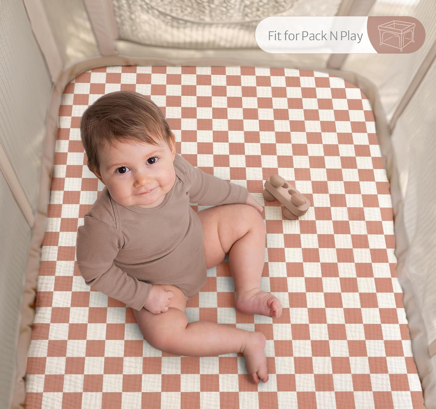 Blissful Diary Muslin Bassinet Sheets for Baby Girls Boys, Boho Soft Cotton Fitted for Oval Hourglass Rectangle Mattress, 2 Pack(Sunshine&Brown)