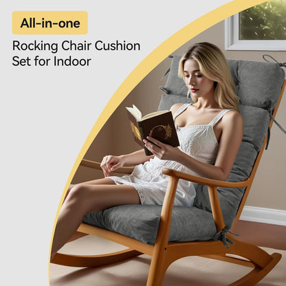 Millsilo Rocking Chair Cushions 3-Piece Set with Neck Pillow, Indoor Rocker Comfortable Tufted Non-Slip Pads with Ties, High-Density Foam Cushion for Adirondack Glider Chair, Orange, 52 x 19 x 4 Inch
