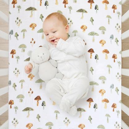 LifeTree Crib Sheets for Baby Unisex - Muslin Fitted Crib Sheets Toddler Bed Sheet, 70% Viscose from Bamboo and 30% Cotton, Fits Mini Crib & Pack and Play Playard, Bear, 26in x 38in