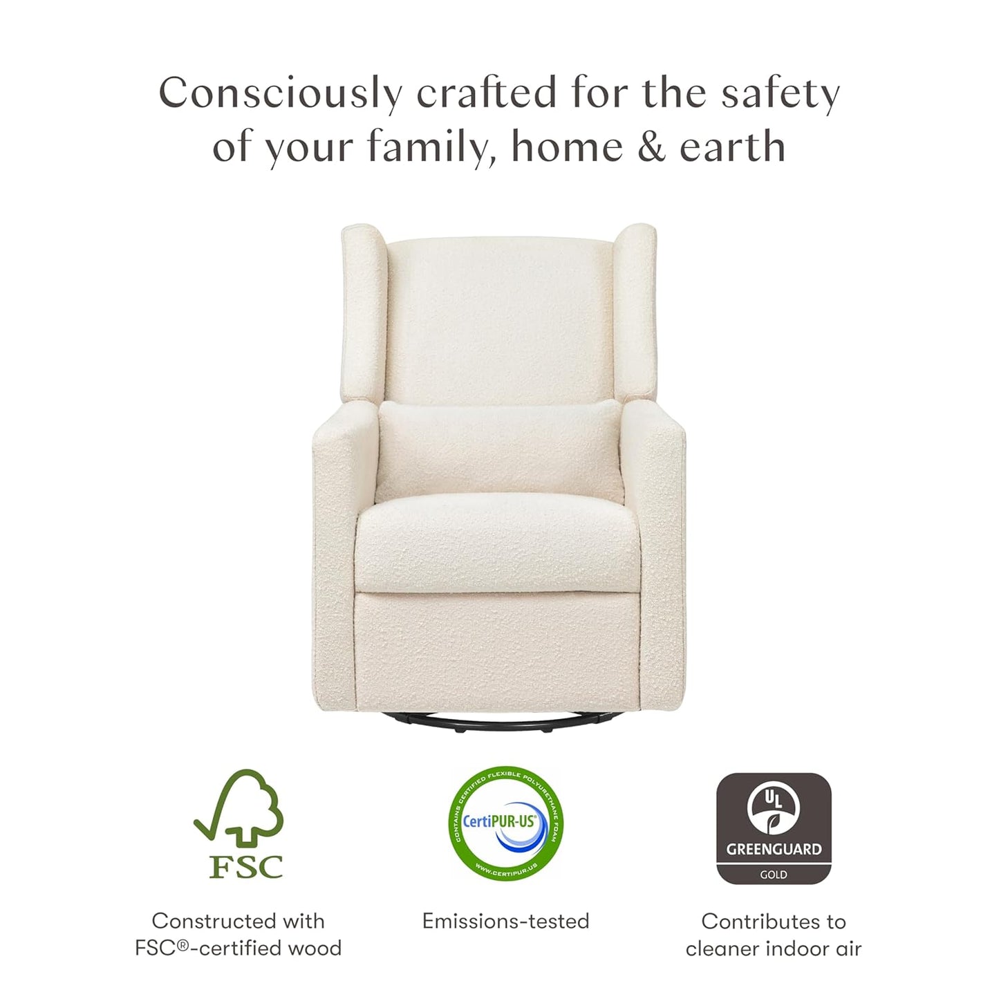 Kiwi Glider Recliner w/Electronic Control and USB | in Almond Teddy Loop w/Light Wood Base, Greenguard Gold Certified