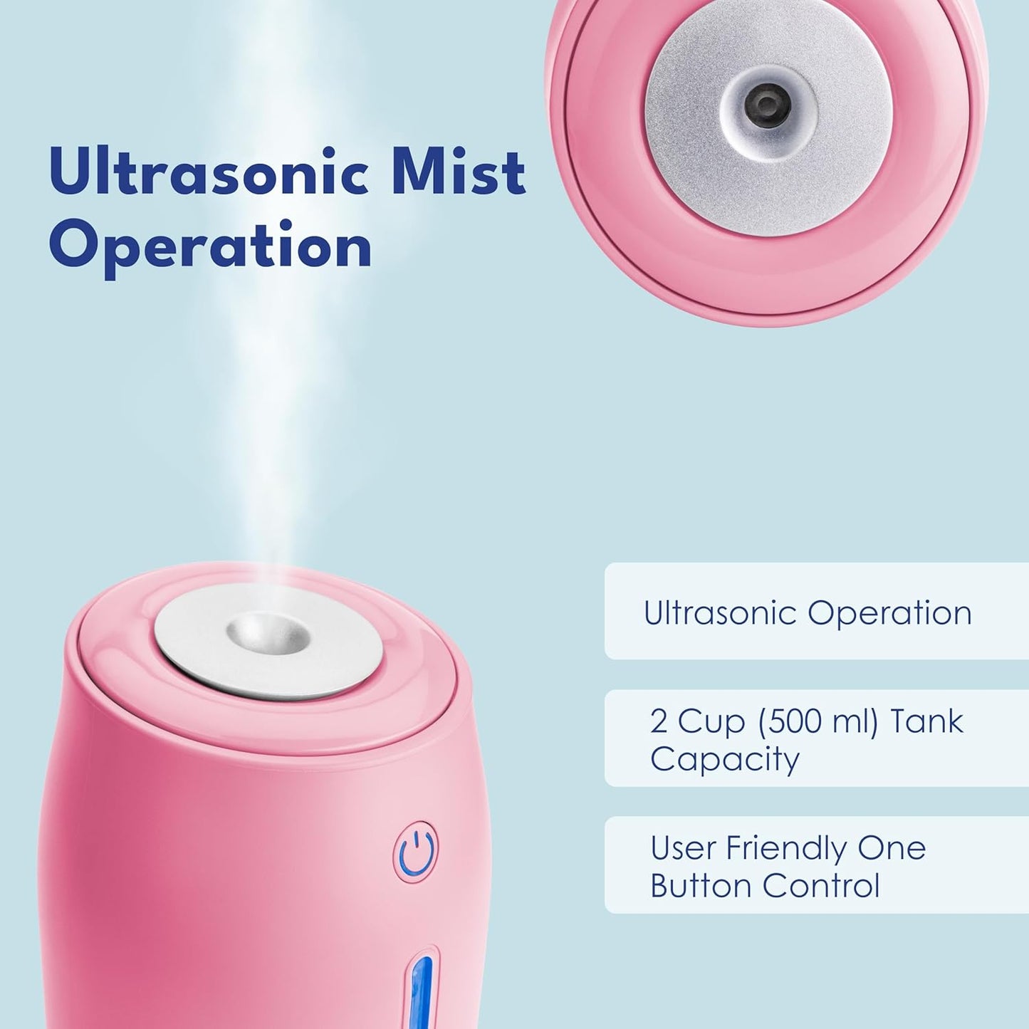 LivePure Cool Mist Humidifiers for Bedroom. Small Humidifier for Babies, Nursery, Plants, Office. Ultrasonic Cool Mist Humidifier w/Quiet Operation, USB-C Rechargeable. Rose Quartz