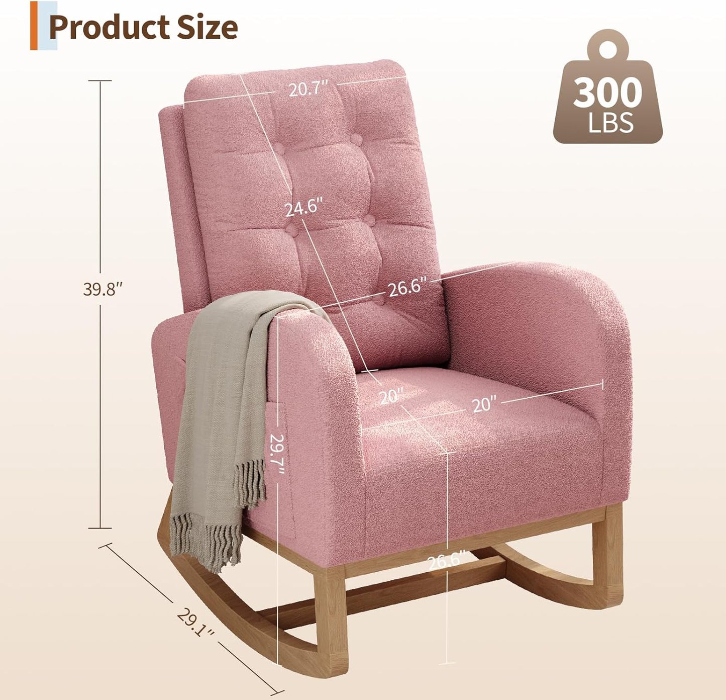 GarveeHome Nursery Rocking Chair with Adjustable Footrest, Teddy Fleece Upholstery, Sturdy Wooden Legs & High Backrest, Comfortable Glider Rocking Chair for Living Room or Bedroom, Pink