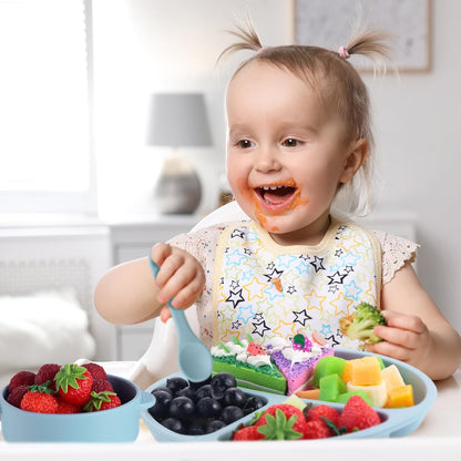 Dandat 24 Pcs Silicone Baby Feeding Set,6 Baby Toddler Suction Bowls 6 Divided Suction Plates with 6 Forks 6 Spoons, Utensils Set for Weaning Infant Feeding and Eating, 6 Styles (Elegant Color)
