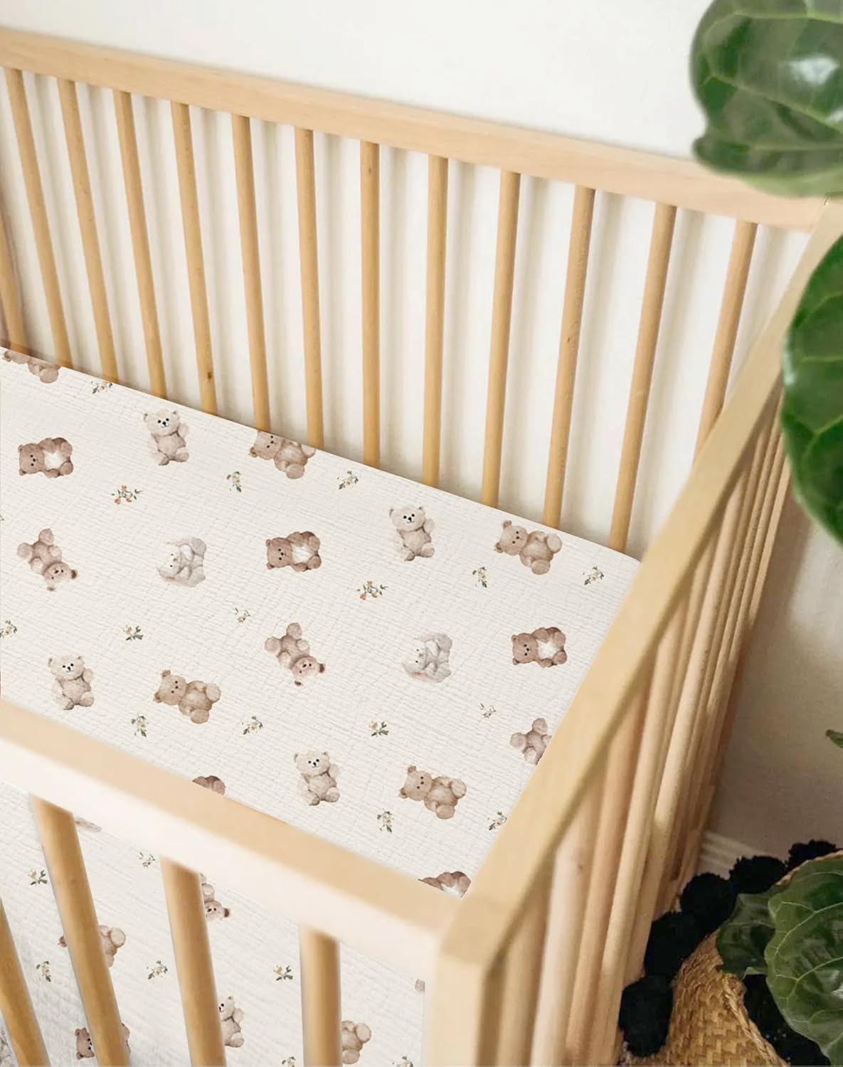 Muslin Bedside Bassinet Sheets 2 Pack, 33x20 Fitted Ultra Soft & Breathable Bedside Sleeper Sheets, Ideal for Baby Girl and Boy, Perfect for Newborns (Hopping Bunnies & Beige)