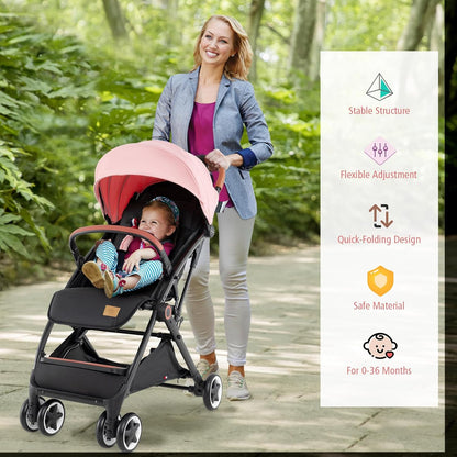 BABY JOY Lightweight Baby Stroller, Compact Toddler Travel Stroller for Airplane, Infant Stroller w/ 5-Point Harness, Adjustable Backrest/Footrest/Canopy, Storage Basket, Easy One-Hand Fold, Beige