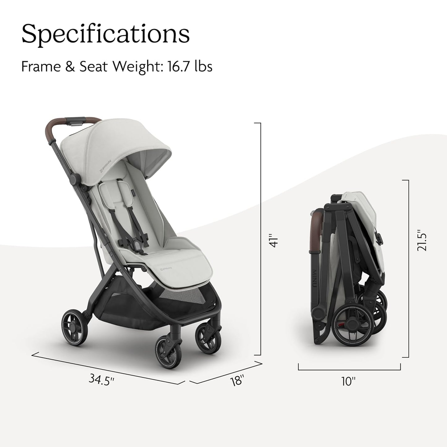 UPPAbaby Minu V3 Travel Stroller | Lightweight + Compact Design | One-Hand Fold + Unfold | from Birth + Overhead Compatible | Evelyn (Meadow Green/Carbon Frame/Chestnut Leather)