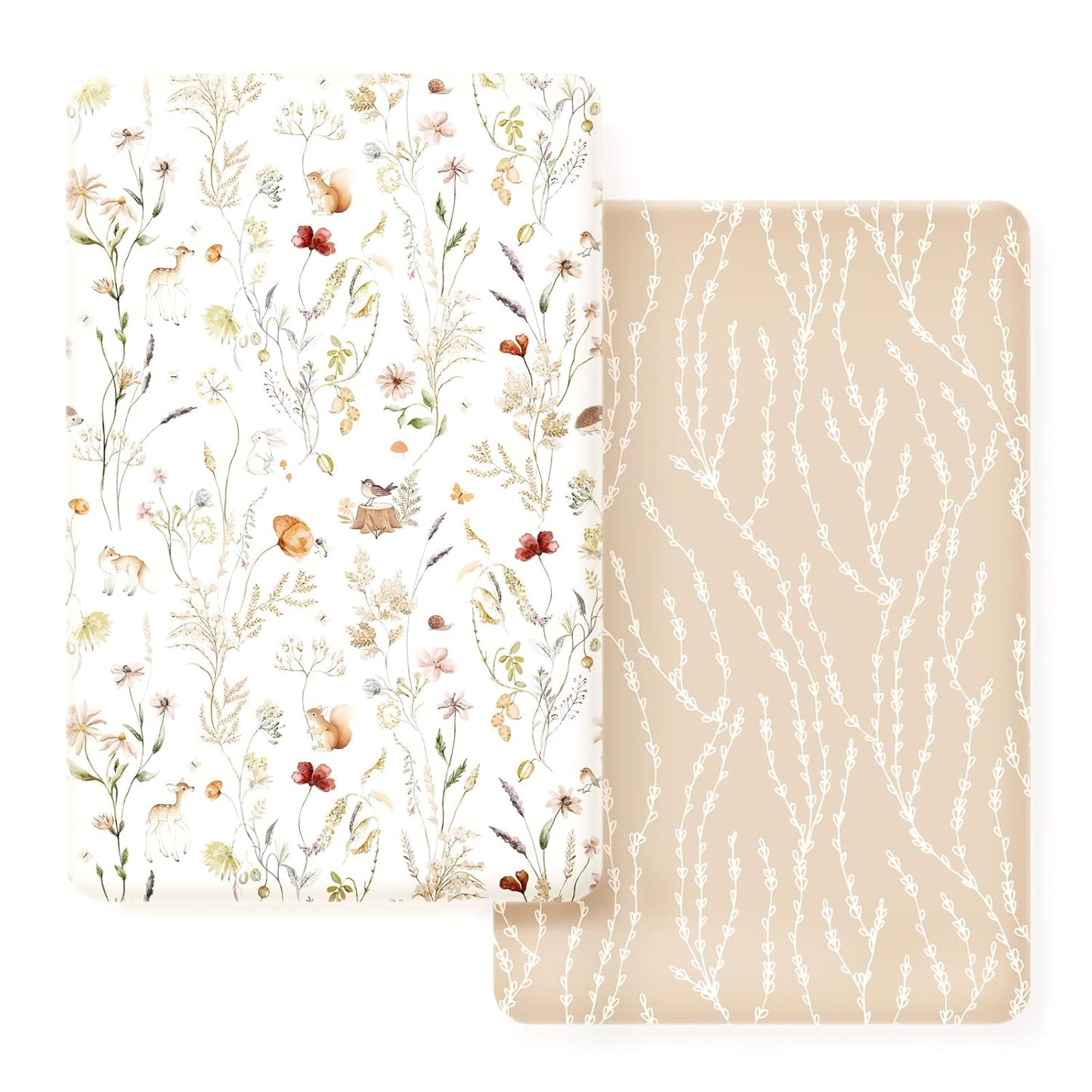 GRSSDER Stretch Ultra Soft Jersey Knit Fitted Pack n Play Playard Sheets Set 2 Pack，Fits Portable/Mini Cribs Sheets, Playards Mattress Pads, Stylish Watercolor Animals for Baby, Mint Green