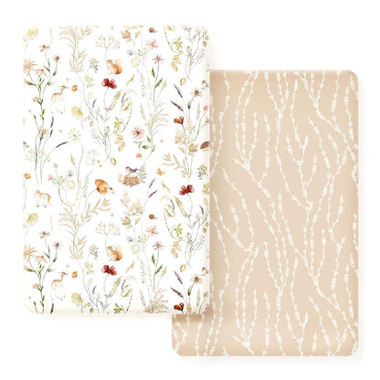 GRSSDER Stretch Ultra Soft Jersey Knit Fitted Pack n Play Playard Sheets Set 2 Pack，Fits Portable/Mini Cribs Sheets, Playards Mattress Pads, Stylish Watercolor Animals for Baby, Mint Green
