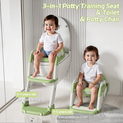 Snugzy Toddler Potty Training Seat 3-in-1 Foldable Potty Training Toilet with Step Stool Adjustable Potty Chair with Urinals (Grey)