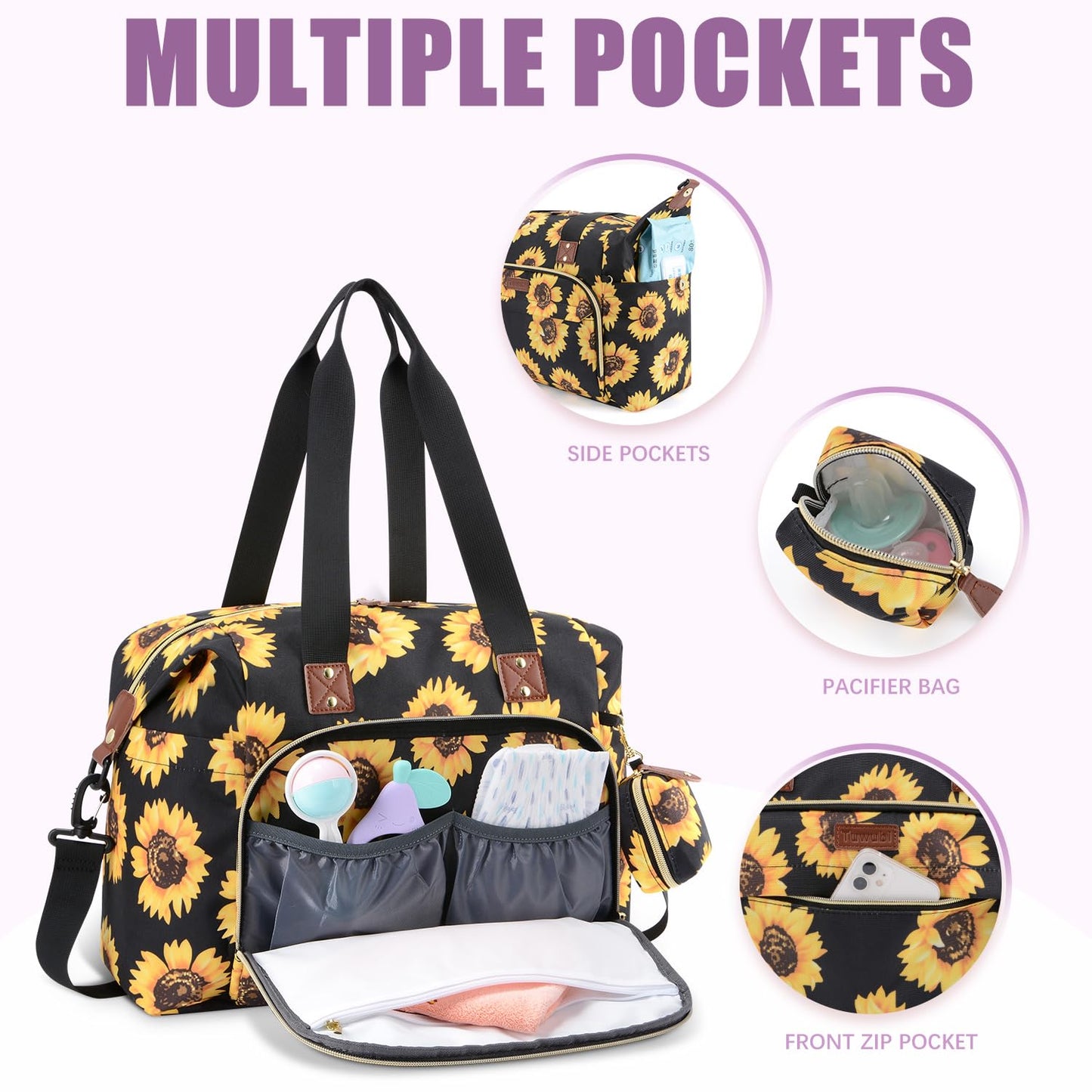 Tuwubi Diaper Bag Tote,Baby Diaper Bag with Pacifier Case Large Travel Diaper Tote Caddy for Mom and Dad Multifunction Large Baby Bag - M-Pink