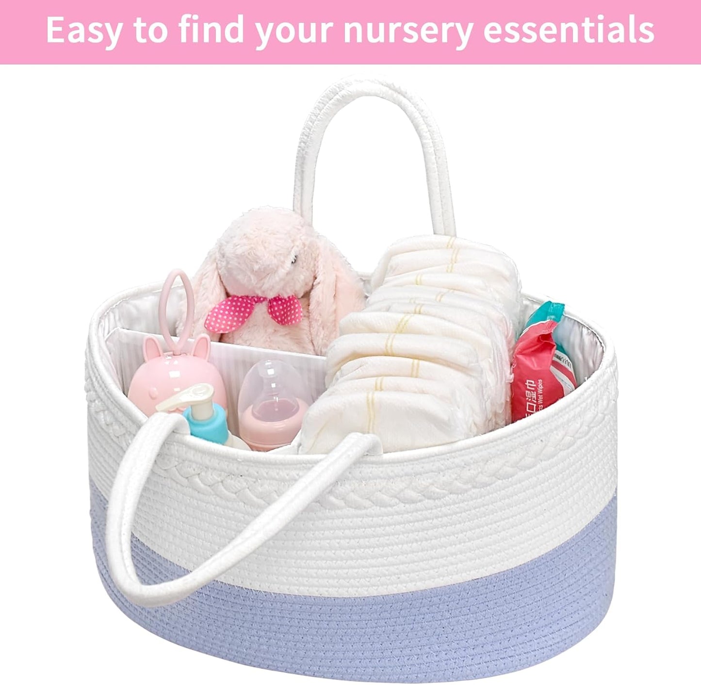 ABenkle Diaper Caddy Organizer - Cotton Rope Nursery Storage Basket for Baby Essentials, Boys & Girls Shower Gift, Changing Table Organizer, Pink