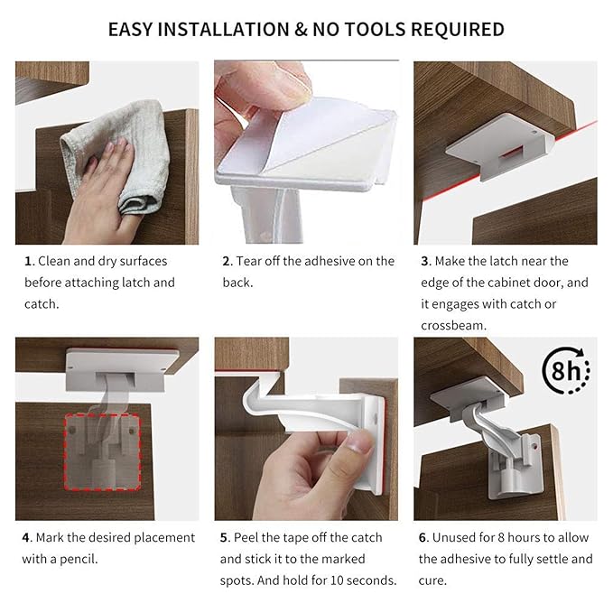 2 Pack Upgraded Invisible Baby Proofing Cabinet Latch Locks – No Drilling or Tools Required, Strong Adhesive, Works with Countertop Overhangs, Secure Child Safety Locks for Cabinets & Drawers