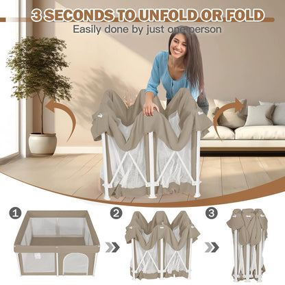 Foldable Baby Playpen 50"×50", Playard for Babies and Toddlers, Portable Safety Baby Fence Lightweight,No Installation, Indoor & Outdoor Playpen with Ocean Balls*50, Grey